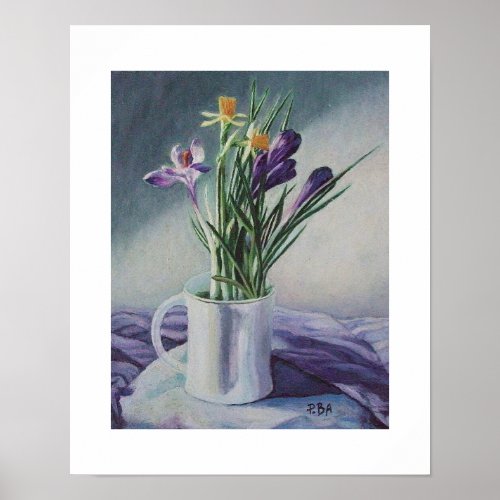 Stylish crocuses daffodils fine art poster