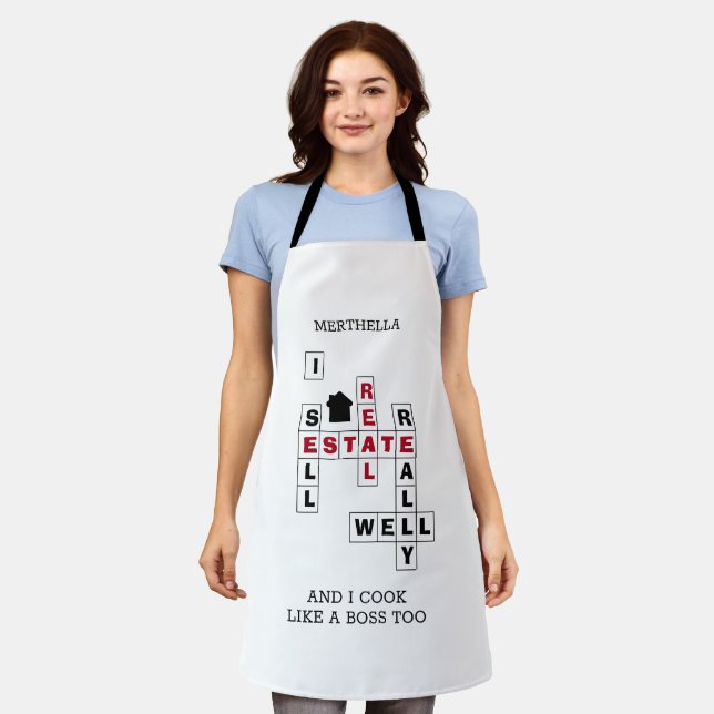 Stylish Crossword I SELL REAL ESTATE Apron (Worn)