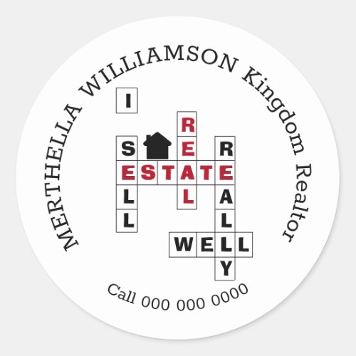 Stylish Crossword I SELL REAL ESTATE Classic Round Sticker