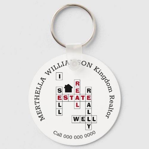 Stylish Crossword I SELL REAL ESTATE Keychain