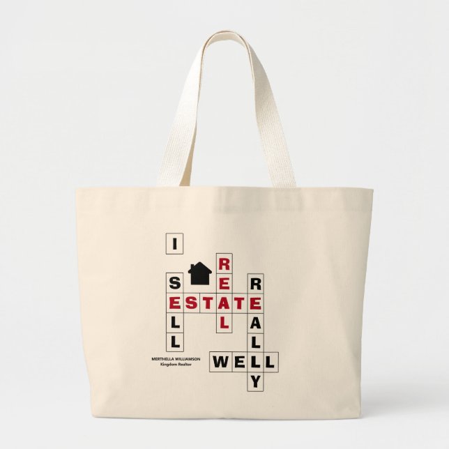 Stylish Crossword I SELL REAL ESTATE Personalized Large Tote Bag (Front)
