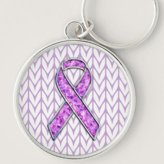 Stylish Crystal Pink Ribbon Awareness Knit Keychain