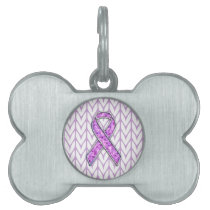 Stylish Crystal Pink Ribbon Awareness Knit Pet ID Tag