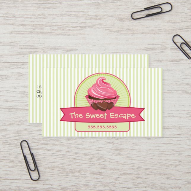 Stylish Cupcake Desserts Business Card (Front/Back In Situ)