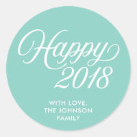 Stylish Cursive New Year Happy 2018 Aqua Teal Classic Round Sticker