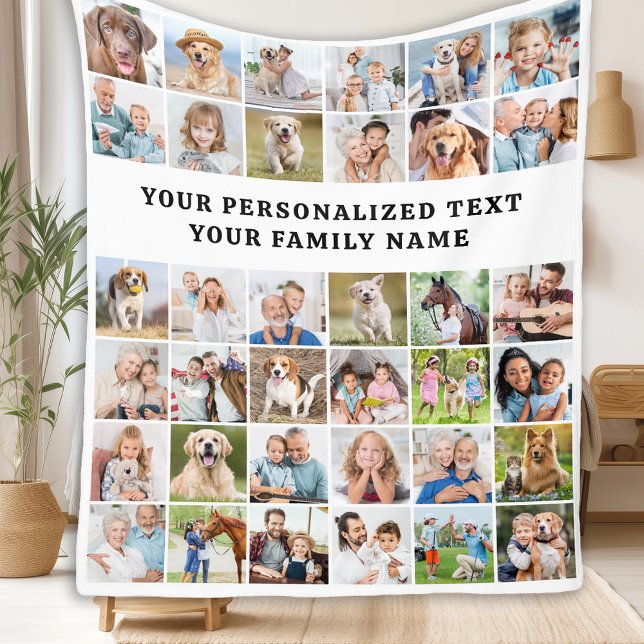 Stylish Custom 36 Photo Collage Modern Family Fleece Blanket (Creator Uploaded)