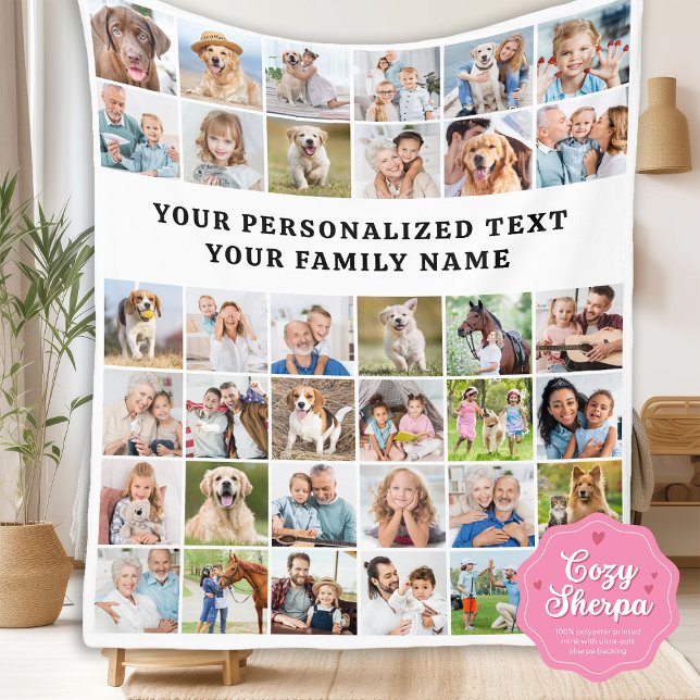 Stylish Custom 36 Photo Collage Modern Family Sherpa Blanket (Creator Uploaded)