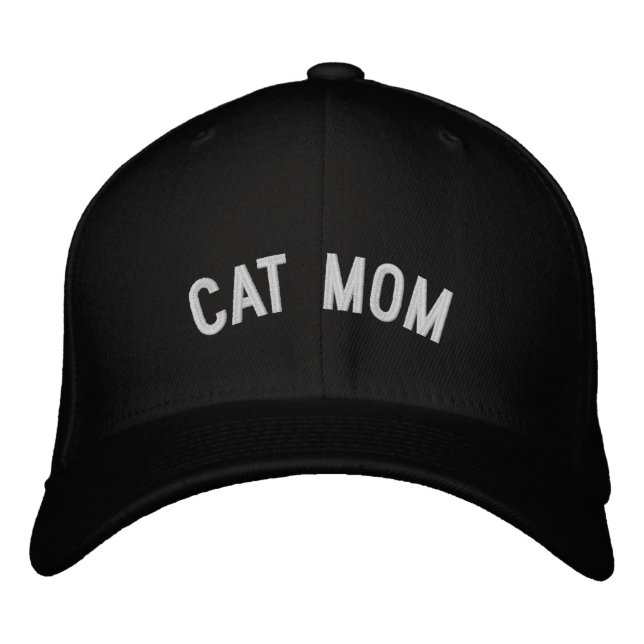 Stylish Custom CAT MOM Text Embroidered Baseball Cap (Front)