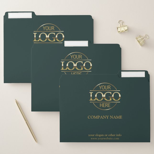 Stylish Custom Dark Green Company Business Logo File Folder (Set)