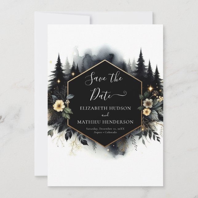 Stylish Custom Enchanted Forest Wedding Save The Date (Front)
