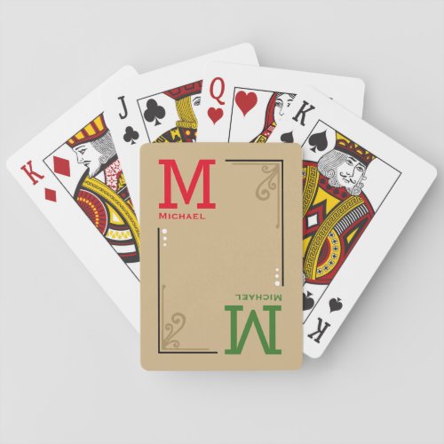 Stylish custom initials _ personalized red green poker cards