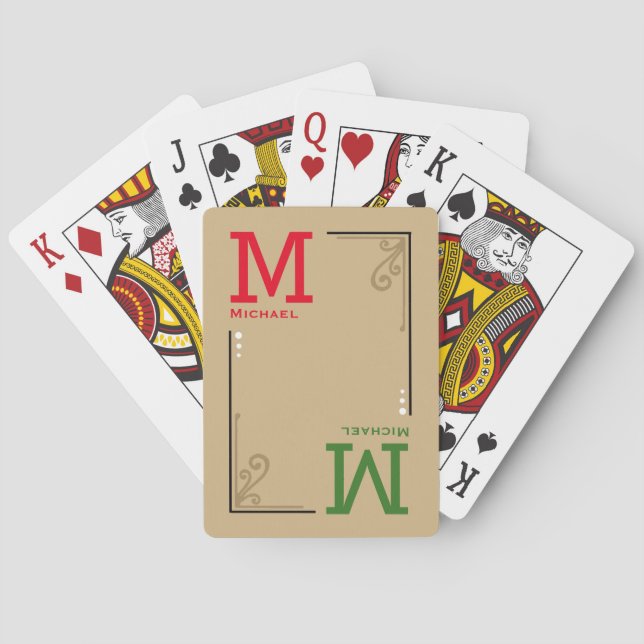 Stylish custom initials - personalized red green poker cards (Back)