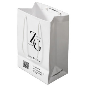 Stylish Custom Logo QR Code Business White Medium Gift Bag
