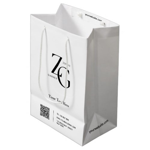 Stylish Custom Logo  QR Code Business White Medium Gift Bag