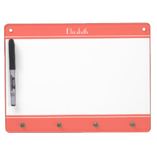 Stylish Custom Monogram Modern Template Coral Dry Erase Board With Keychain Holder
