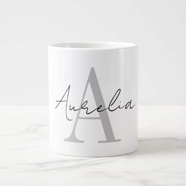 Stylish Custom Monogram Name Script Calligraph Giant Coffee Mug (Front)