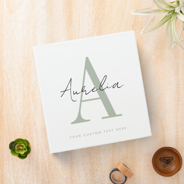 Stylish Custom Monogram Name Script Calligraphy  3 Ring Binder (In Situ)