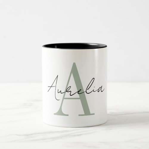 Stylish Custom Monogram Name Script Calligraphy Two_Tone Coffee Mug