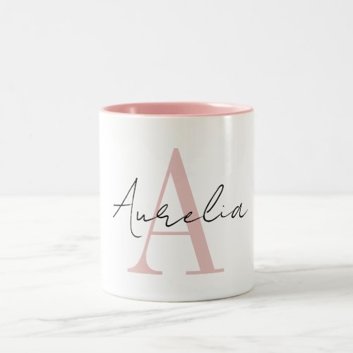 Stylish Custom Monogram Name Script Calligraphy Two_Tone Coffee Mug