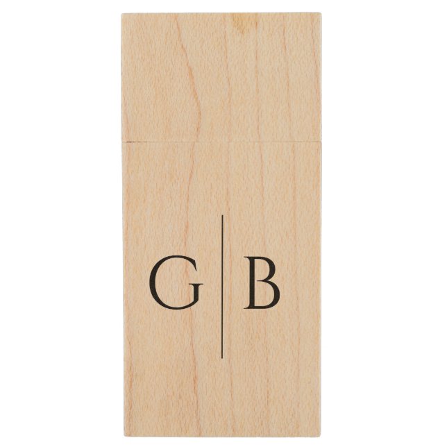 Stylish Custom Monogram Wooden USB Drive (Front Vertical)