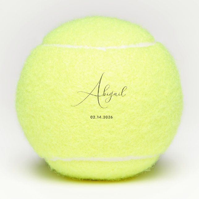 Stylish Custom Name Date Personalized Penn Tennis Balls (Front)