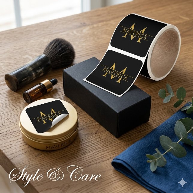 Stylish Custom Name Monogram Roll of Square Sticker (Stylish Custom Name Monogram Roll of Square Sticker)