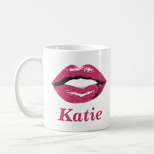 Stylish Custom Name Mug with Pink Lips  (Left)