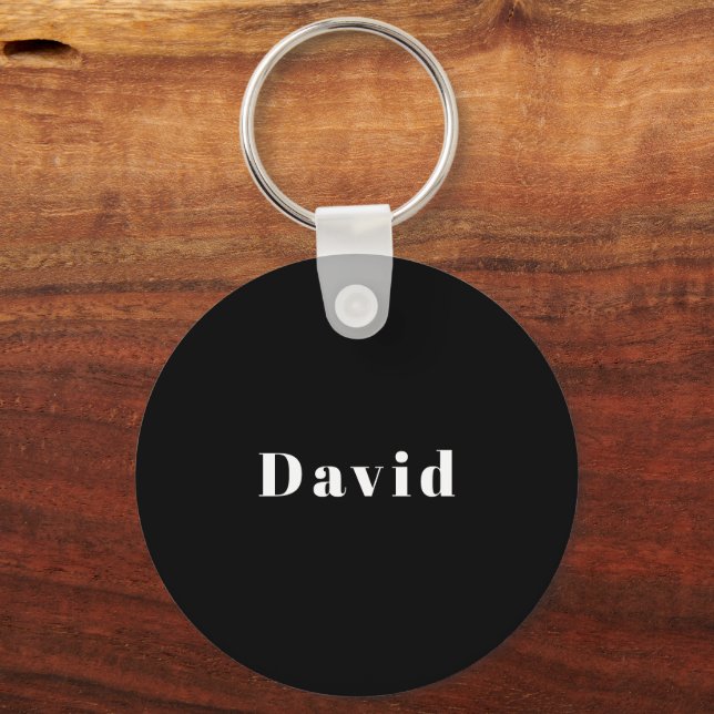 Stylish Custom Name or other Text | Black & White Keychain (Front)