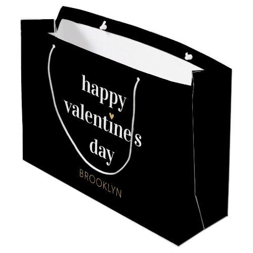 Stylish Custom Name Valentines Day Black Large Gift Bag