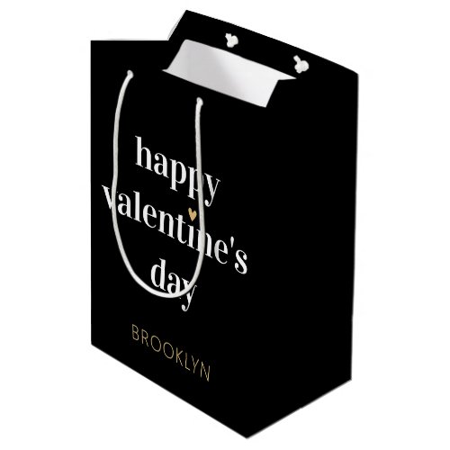 Stylish Custom Name Valentines Day Black Medium Gift Bag