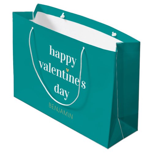 Stylish Custom Name Valentines Day Blue Green Large Gift Bag