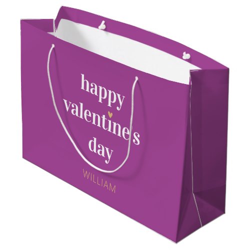 Stylish Custom Name Valentines Day Purple Large Gift Bag