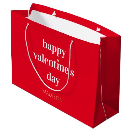 Stylish Custom Name Valentines Day Red Large Gift Bag