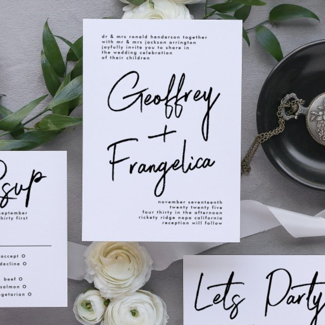 Stylish Custom Names Black White Wedding Invitation (Invitation showcasing suite - additional items (bought separately))