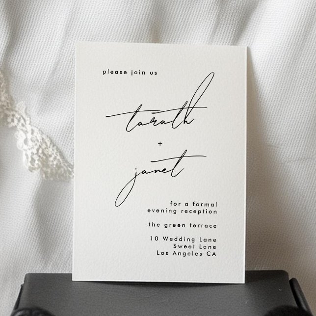 Stylish Custom Names Black White Wedding Reception Enclosure Card (Creator Uploaded)