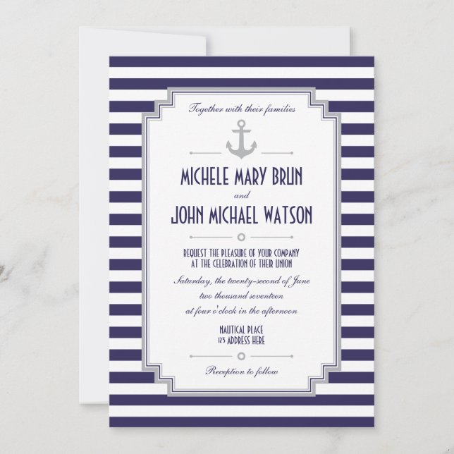 Stylish Custom Nautical Wedding Invitation (Front)