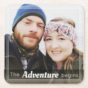 Stylish Custom Photo Wedding Reception Square Paper Coaster