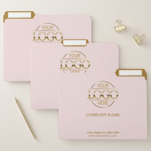 Stylish Custom Pink and Gold Company Business Logo File Folder