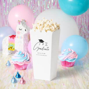 Stylish Custom Script Graduation White Popcorn Favor Boxes