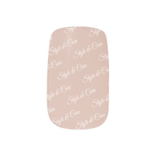 Stylish Custom Text Pattern Beige Minx Nail Art