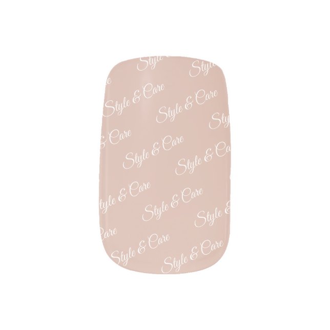 Stylish Custom Text Pattern Beige Minx Nail Art (Left Thumb)