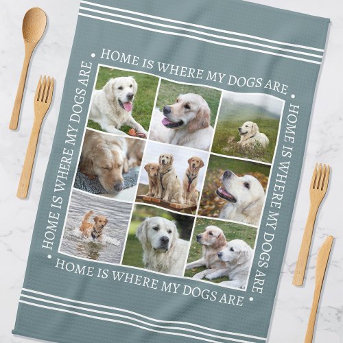Stylish Custom Text Photo Collage Dogs Gray White Kitchen Towel