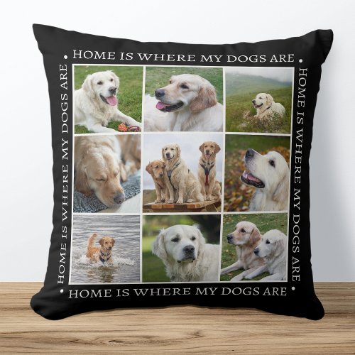 Stylish Custom Text Photo Collage Pet Dogs Black Throw Pillow