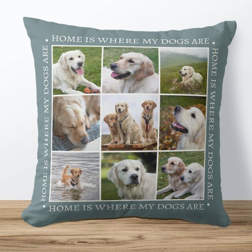 Stylish Custom Text Photo Collage Pet Dogs Gray Throw Pillow