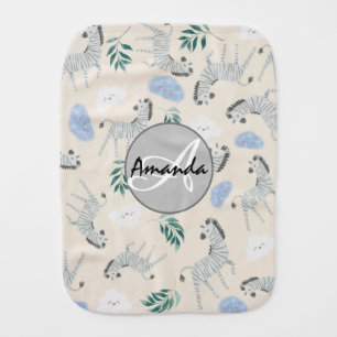 Stylish custom text pink grey zebra safari pattern baby burp cloth