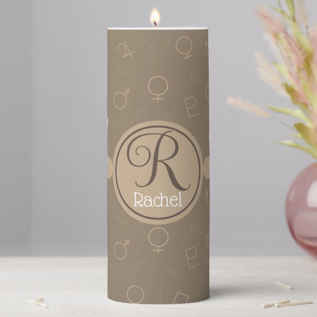 Stylish Customizable Astrology Symbols  Pillar Candle (In Situ)