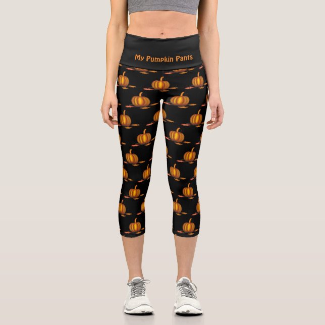Stylish | Customizable | Black | PUMPKIN Capri Leggings (Front)