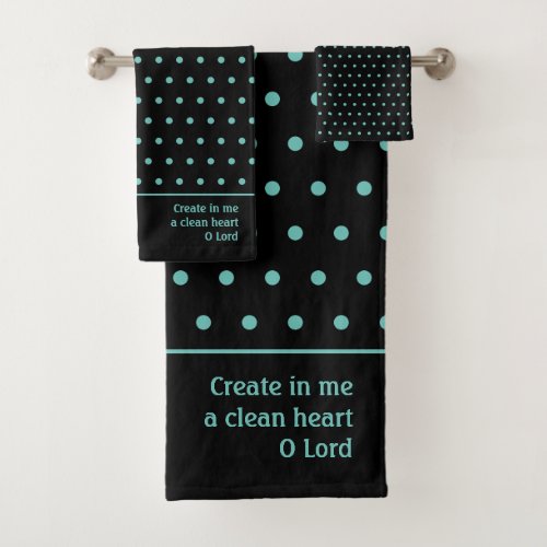 Stylish Customizable TEAL Polka Dot Black Bath Towel Set