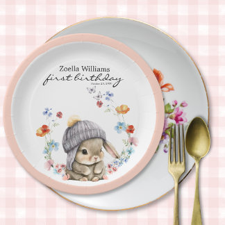 Stylish Cute Bunny Colorful Flower Party Plate