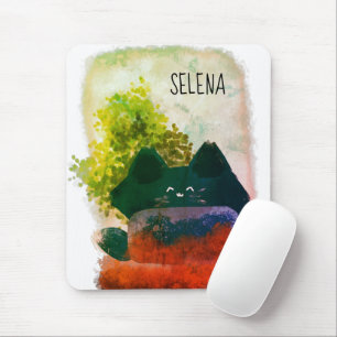 Stylish Cute Cartoon Hidden Fluffy Blue Cat Mouse Pad